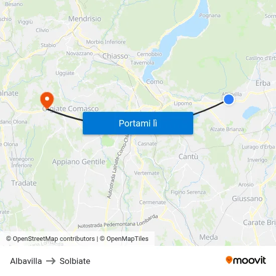 Albavilla to Solbiate map