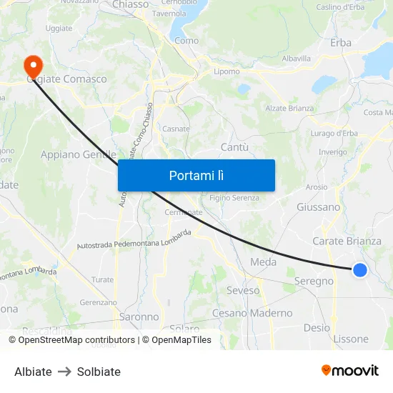 Albiate to Solbiate map