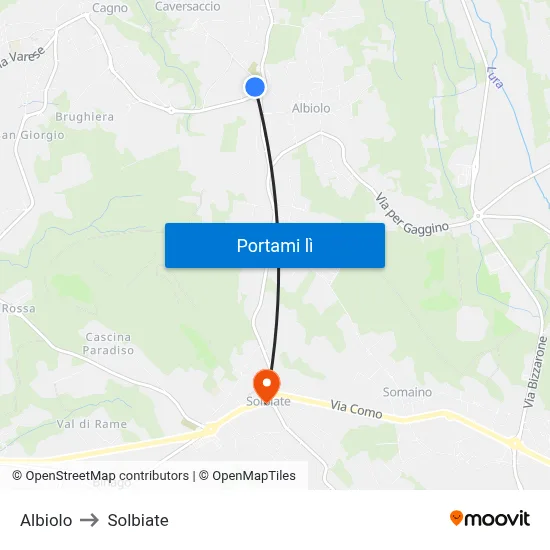 Albiolo to Solbiate map