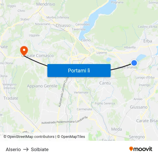 Alserio to Solbiate map