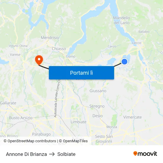 Annone Di Brianza to Solbiate map