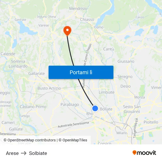 Arese to Solbiate map