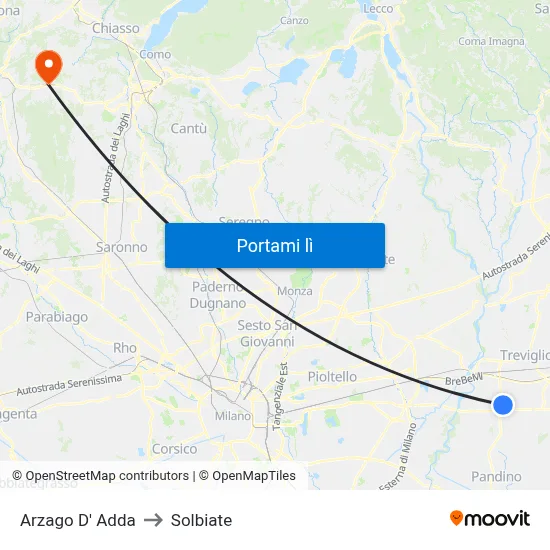 Arzago D' Adda to Solbiate map