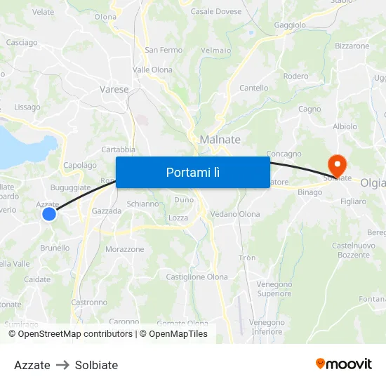 Azzate to Solbiate map