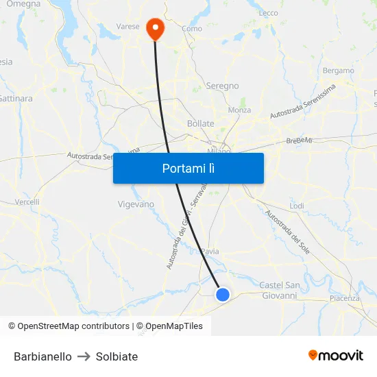 Barbianello to Solbiate map