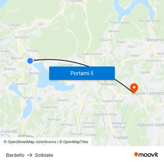 Bardello to Solbiate map