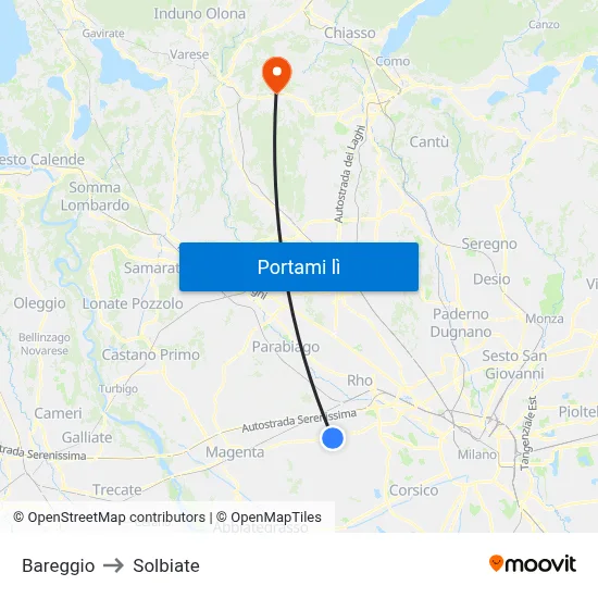 Bareggio to Solbiate map
