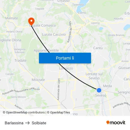 Barlassina to Solbiate map