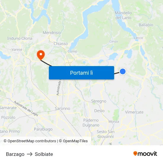 Barzago to Solbiate map