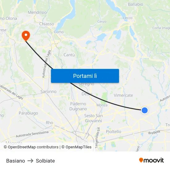 Basiano to Solbiate map