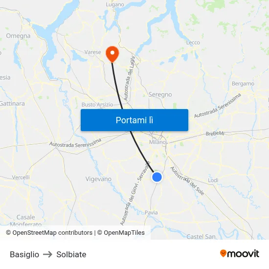 Basiglio to Solbiate map