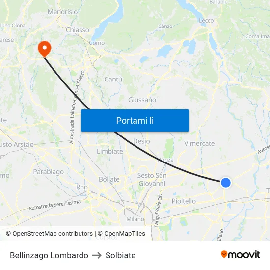 Bellinzago Lombardo to Solbiate map