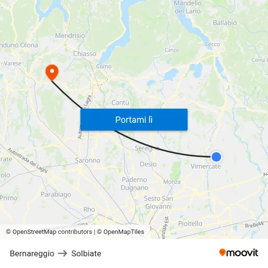 Bernareggio to Solbiate map
