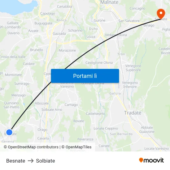 Besnate to Solbiate map