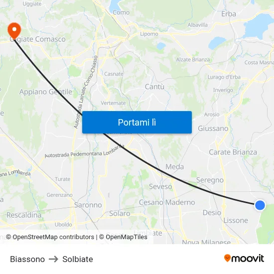 Biassono to Solbiate map
