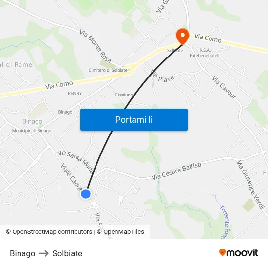 Binago to Solbiate map