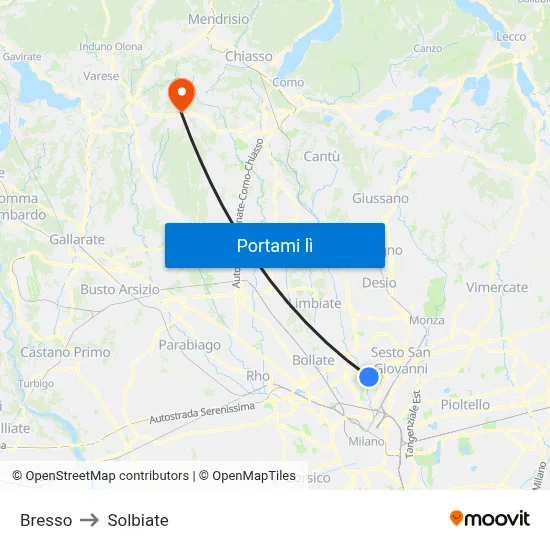 Bresso to Solbiate map