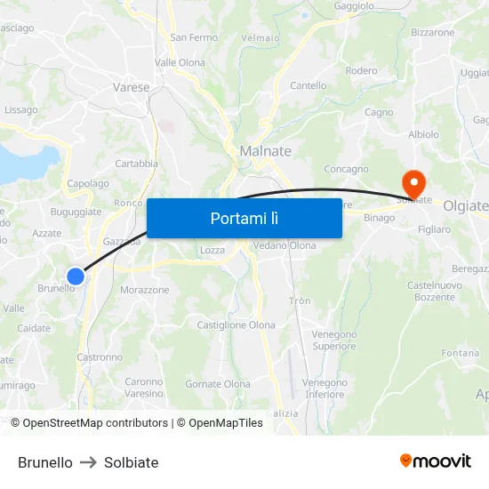 Brunello to Solbiate map