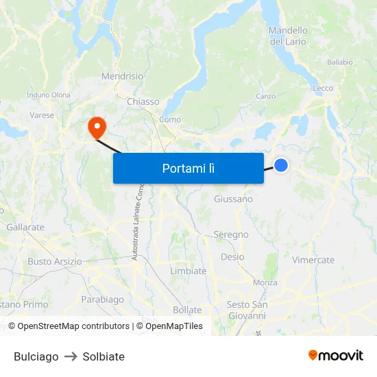Bulciago to Solbiate map