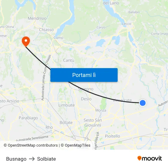 Busnago to Solbiate map