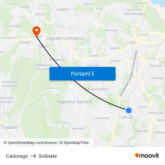 Cadorago to Solbiate map