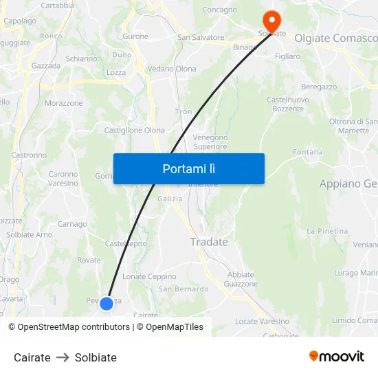 Cairate to Solbiate map