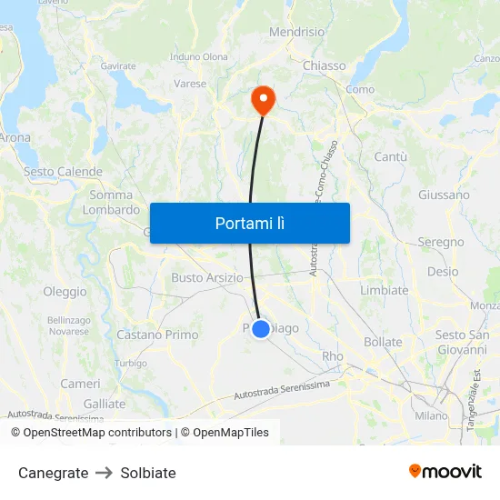 Canegrate to Solbiate map
