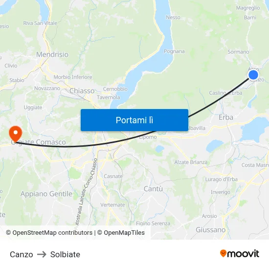 Canzo to Solbiate map