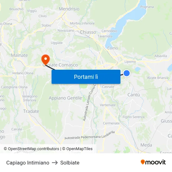 Capiago Intimiano to Solbiate map