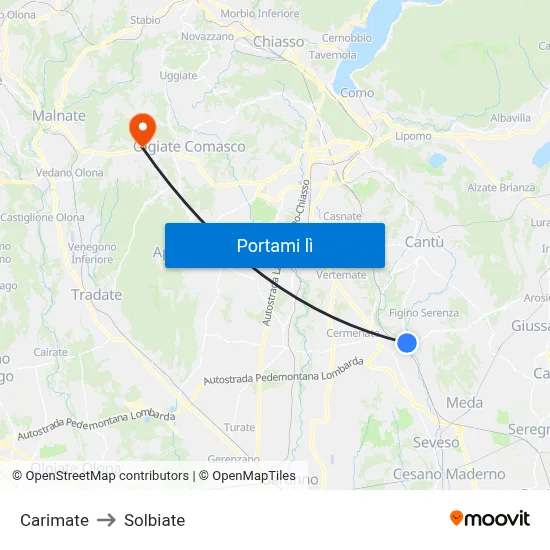 Carimate to Solbiate map