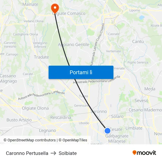 Caronno Pertusella to Solbiate map
