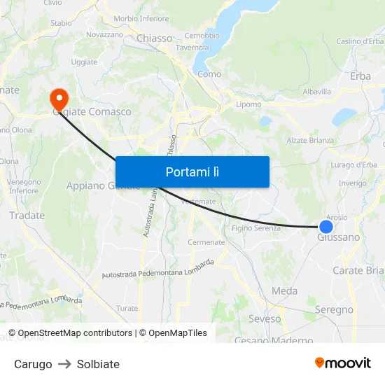 Carugo to Solbiate map
