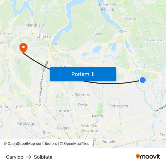 Carvico to Solbiate map