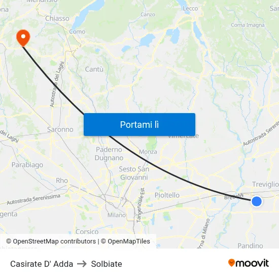Casirate D' Adda to Solbiate map