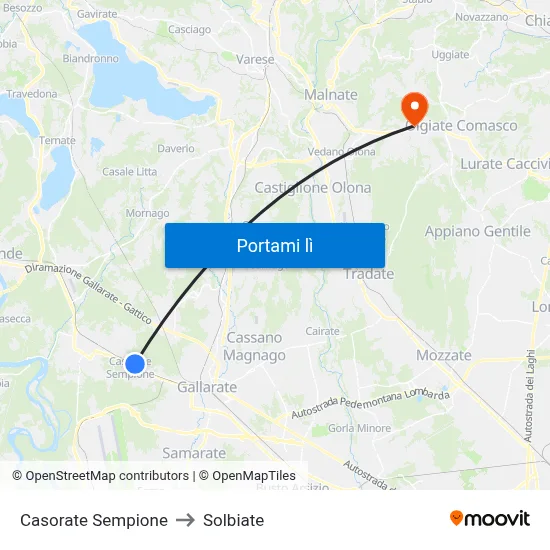 Casorate Sempione to Solbiate map