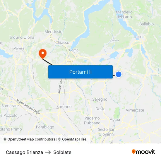 Cassago Brianza to Solbiate map