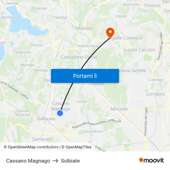 Cassano Magnago to Solbiate map