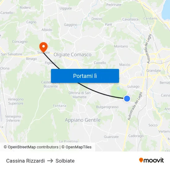 Cassina Rizzardi to Solbiate map