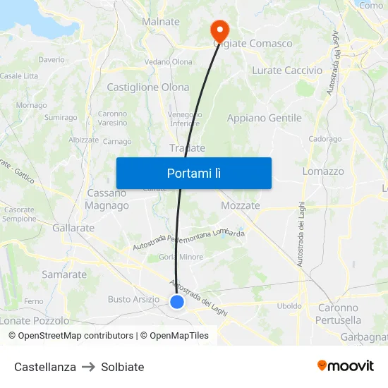 Castellanza to Solbiate map