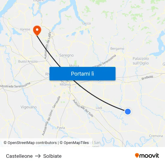 Castelleone to Solbiate map