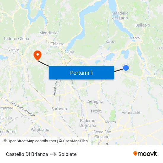 Castello Di Brianza to Solbiate map