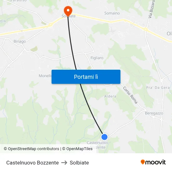 Castelnuovo Bozzente to Solbiate map