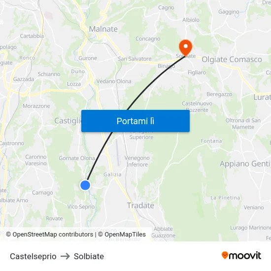 Castelseprio to Solbiate map