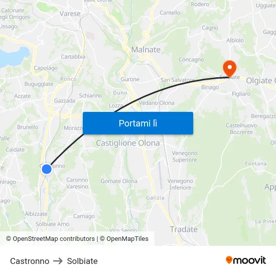 Castronno to Solbiate map