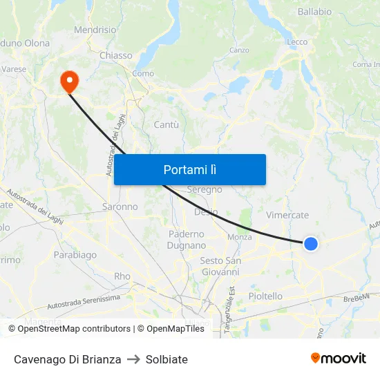 Cavenago Di Brianza to Solbiate map