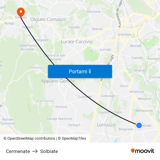 Cermenate to Solbiate map