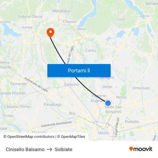 Cinisello Balsamo to Solbiate map