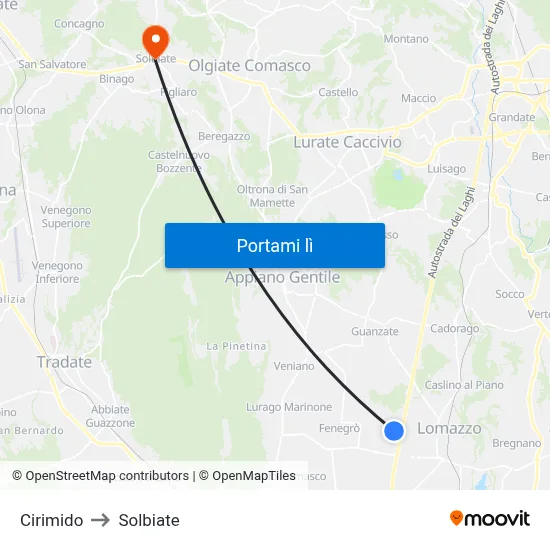 Cirimido to Solbiate map