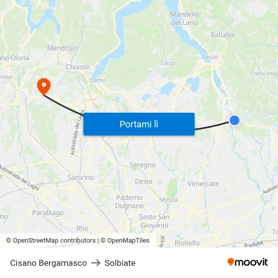 Cisano Bergamasco to Solbiate map