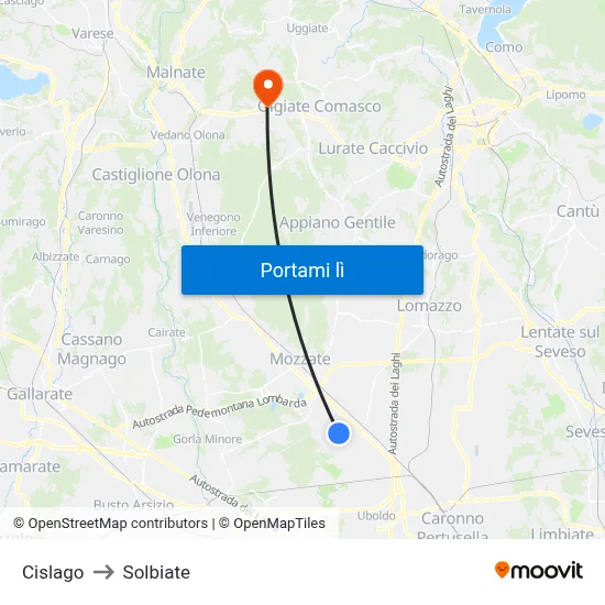 Cislago to Solbiate map